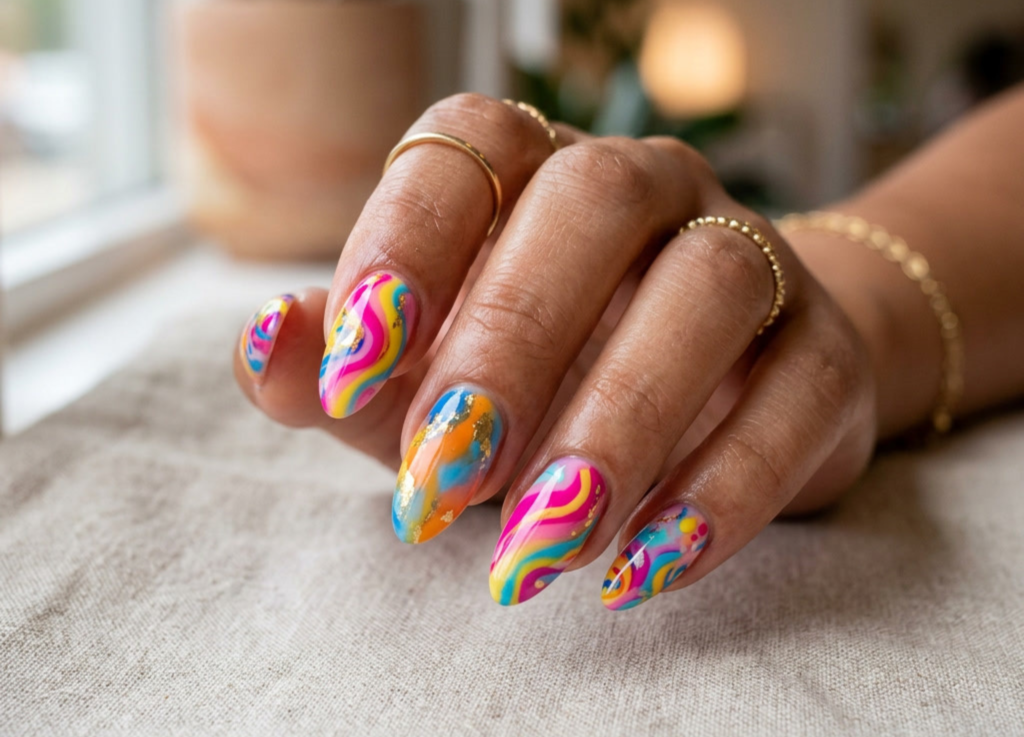 Abstract Color Swirl Nails