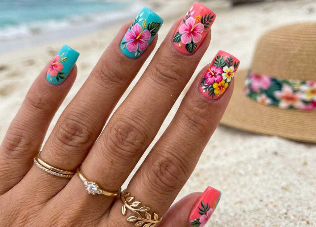 Floral Tropical Nails