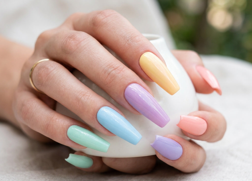 Pastel rainbow nails