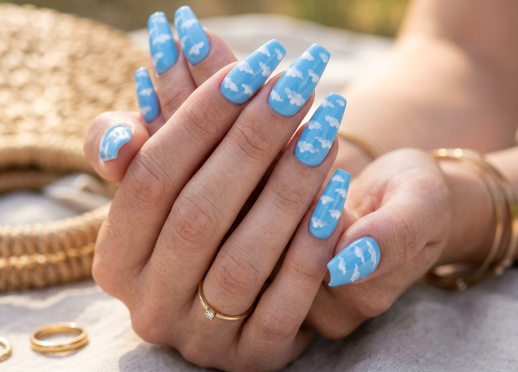 Sky Blue Cloud Nails